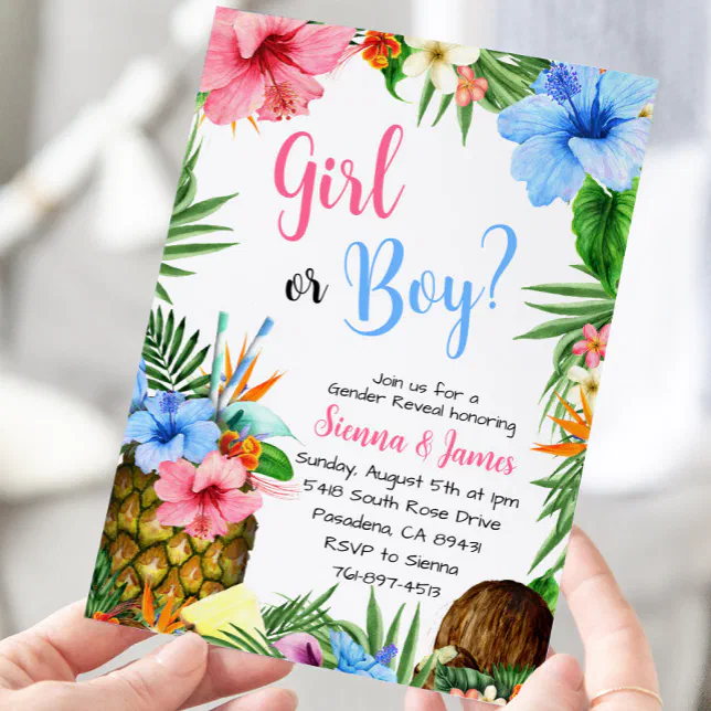 Hawaiian Gender Reveal, Aloha, Tropical Luau Invitation Zazzle