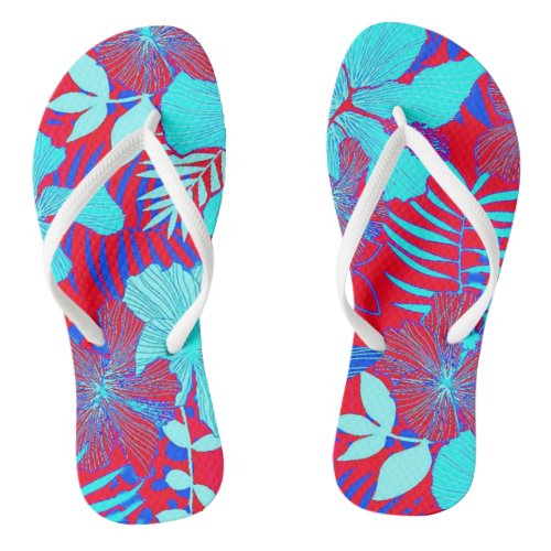 HAWAIIAN GETAWAY STYLE BOLD COLORS FLORAL PATTERN FLIP FLOPS