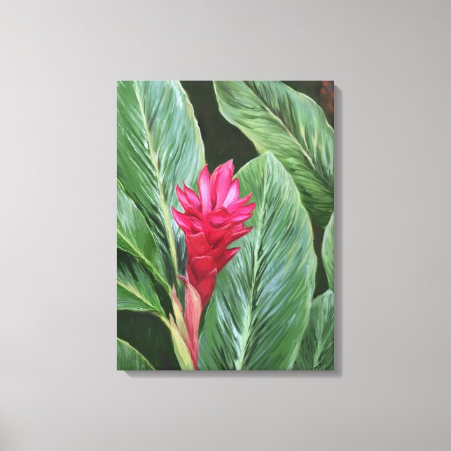 Hawaiian Ginger Flower Painting Canvas Print (Front)