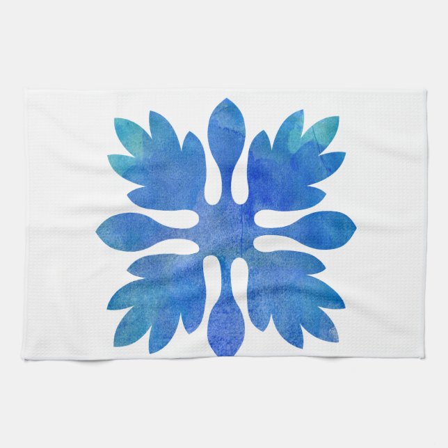Hawaiian Ginger Quilt Ocean Blue Watercolor Towel (Horizontal)