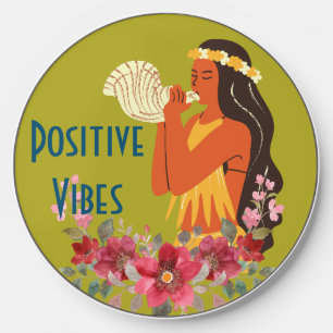 Hawaiian Girl blowing Conch Shell Personalized Wireless Charger
