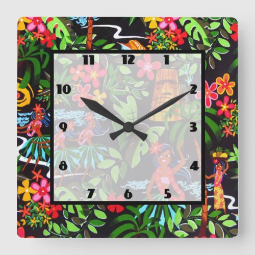 Hawaiian Girls Square Wall Clock