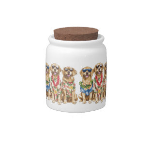 Hawaiian Golden Retriever Dogs Flower Lei Candy Jar