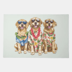 Hawaiian Golden Retriever Dogs Flower Lei Doormat
