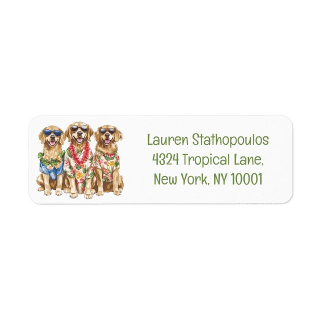 Hawaiian Golden Retriever Dogs Flower Lei Label (Front)