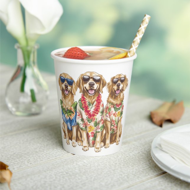 Hawaiian Golden Retriever Dogs Flower Lei Paper Cups (Insitu)