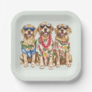 Hawaiian Golden Retriever Dogs Flower Lei Paper Plates