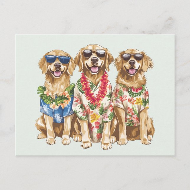 Hawaiian Golden Retriever Dogs Flower Lei Postcard (Front)
