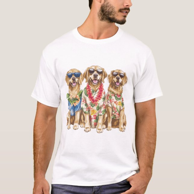 Hawaiian Golden Retriever Dogs Flower Lei T-Shirt (Front)