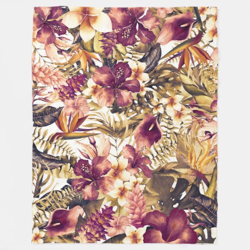 Hawaiian Golden Tropics Elegant Vintage Modern Fleece Blanket