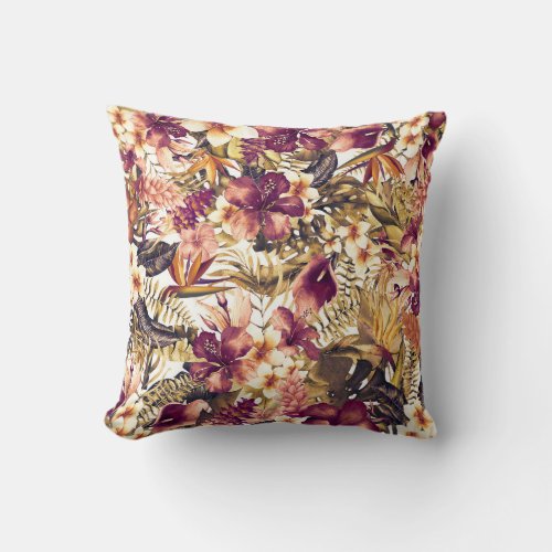 Hawaiian Golden Tropics Elegant Vintage Modern Throw Pillow