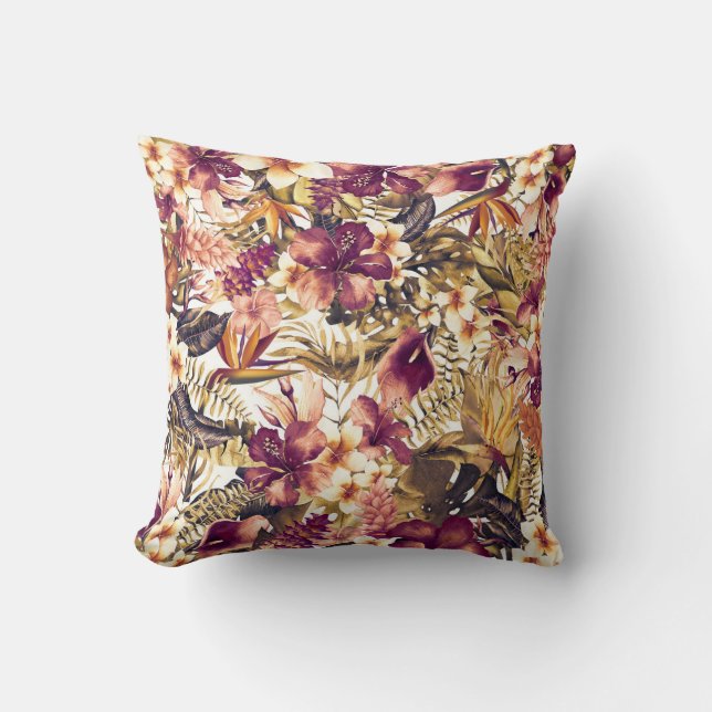 Hawaiian Golden Tropics Elegant Vintage Modern Throw Pillow (Front)