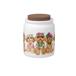 Hawaiian Goldendoodle Dogs Flower Lei Candy Jar