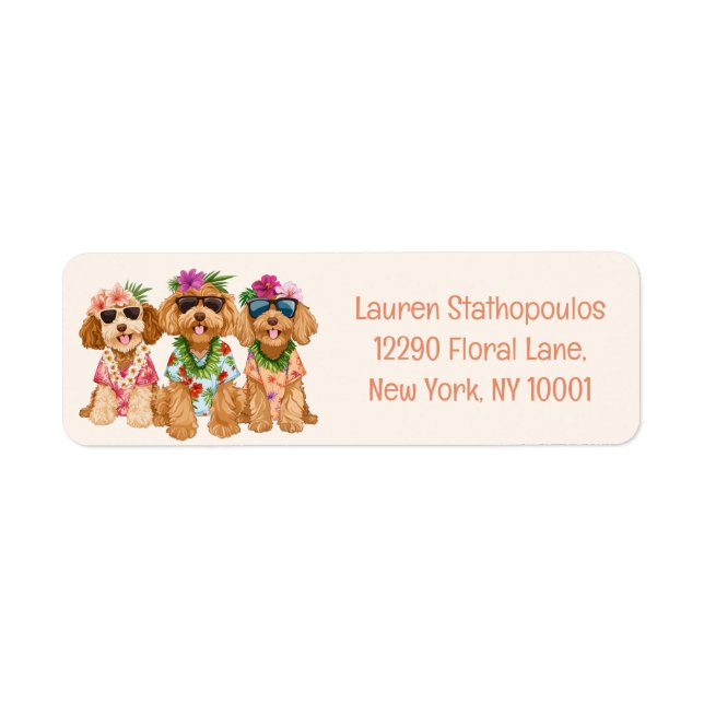 Hawaiian Goldendoodle Dogs Flower Lei Label (Front)
