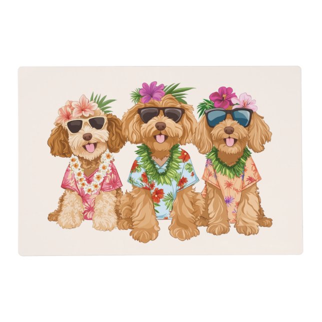 Hawaiian Goldendoodle Dogs Flower Lei Placemat (Front)