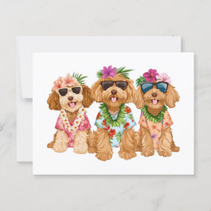 Hawaiian Goldendoodle Dogs Flower Lei Postcard