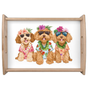 Hawaiian Goldendoodle Dogs Flower Lei Serving Tray