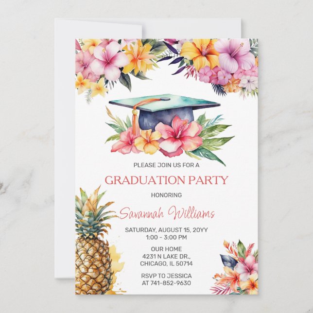 Hawaiian Graduation Party Invitation (Front)