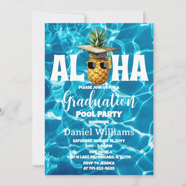 Hawaiian Graduation Pool Party Invitation (Front)
