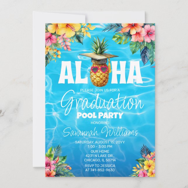 Hawaiian Graduation Pool Party Invitation (Front)