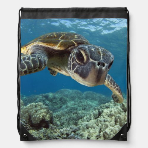 Hawaiian Green Sea Turtle Drawstring Bag