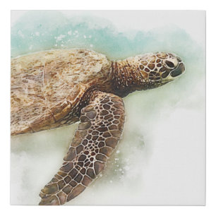 Hawaiian Green Sea Turtle - Sea Turtle Watercolor Faux Canvas Print