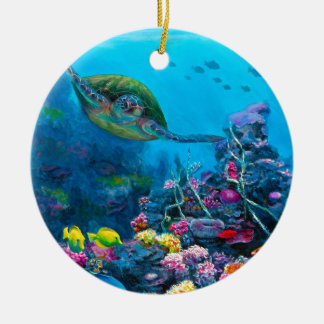 Hawaiian Green Sea Turtle Tropical Fish Reef Ceramic Ornament