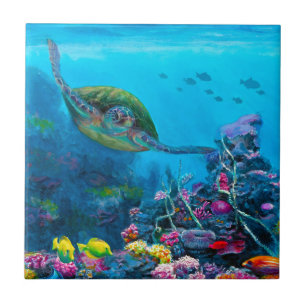 Hawaiian Green Sea Turtle Tropical Fish Reef Tile