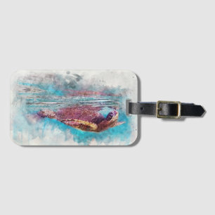 Hawaiian Green Sea Turtle Watercolor Painting Luggage Tag