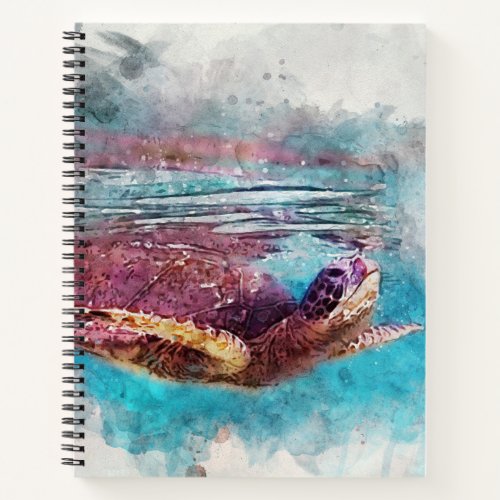Hawaiian Green Sea Turtle Watercolor Painting Notebook