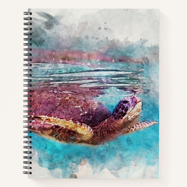 Hawaiian Green Sea Turtle Watercolor Painting Notebook (Front)