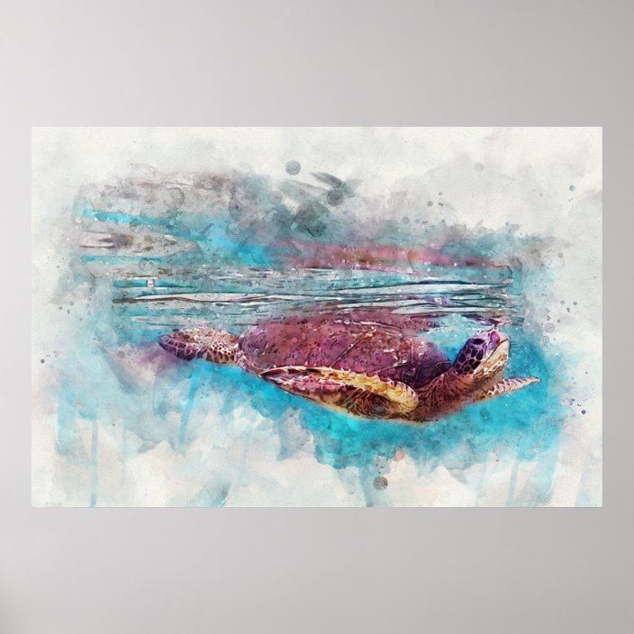 Hawaiian Green Sea Turtle Watercolor Painting Poster Zazzle Com