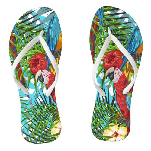 Hawaiian greenery jungle Tropical leaf and birds Flip Flops