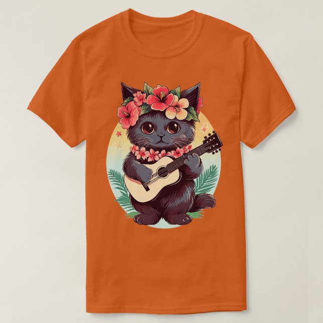 Hawaiian Guitar Music Concert Festival Funny Cat H T-Shirt (Design Front)