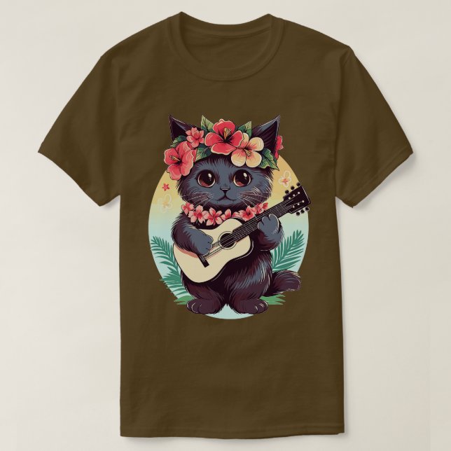 Hawaiian Guitar Music Concert Festival Funny Cat H T-Shirt (Design Front)