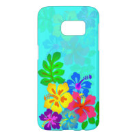 Hawaiian Hibiscus Aqua Blue Samsung S7 Samsung Galaxy S7 Case