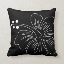 Hawaiian Hibiscus Black & White Throw Pillow