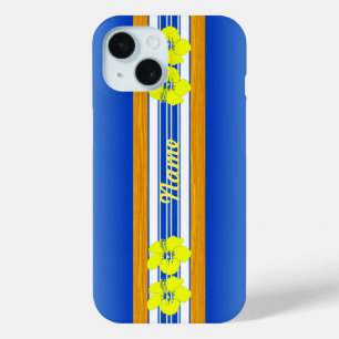 Hawaiian Hibiscus Blue Surfboard iPhone 15 Case