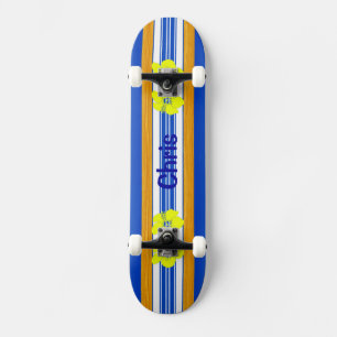Hawaiian Hibiscus Blue Surfboard Skateboard Deck