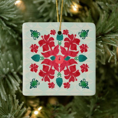 Hawaiian Hibiscus Christmas Quilt Pattern Ornament