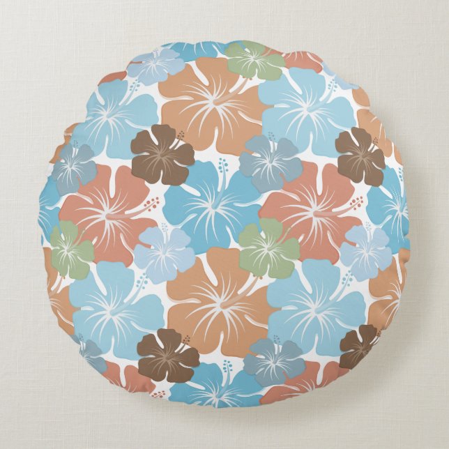 Hawaiian Hibiscus Floral Round Pillow (Front)