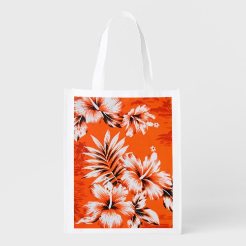 Hawaiian Hibiscus Flower Background Reusable Grocery Bag