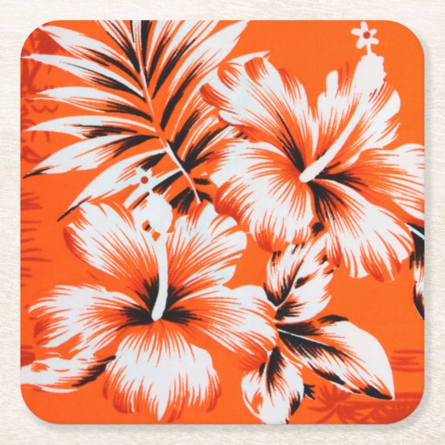 Hawaiian Hibiscus Flower Background Square Paper Coaster (Front)