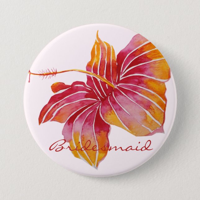 Hawaiian Hibiscus Flower Bridesmaid Button (Front)