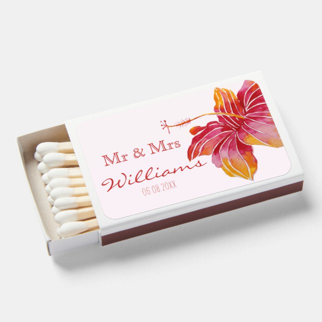Hawaiian Hibiscus Flower | Elegant Wedding Matchboxes (Front Open)