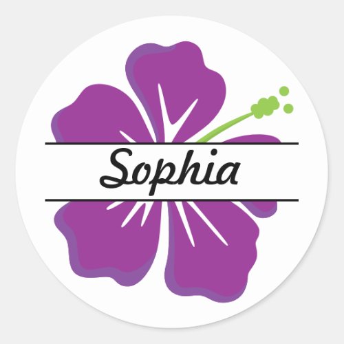 Hawaiian Hibiscus Flower  Name Editable Color Classic Round Sticker