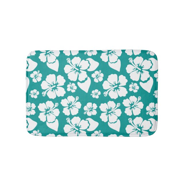 Hawaiian Hibiscus Flower Pattern Bath Mat (Front)
