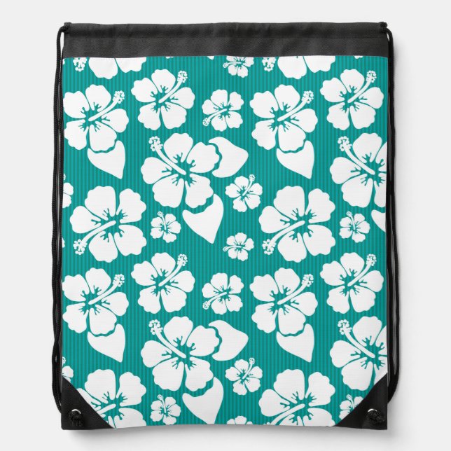 Hawaiian Hibiscus Flower Pattern Drawstring Bag (Front)