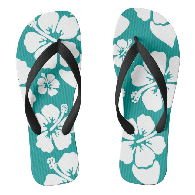 Hawaiian Hibiscus Flower Pattern Flip Flops (Footbed)