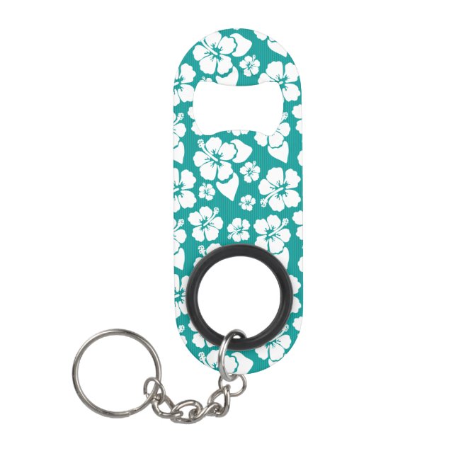 Hawaiian Hibiscus Flower Pattern Keychain Bottle Opener (Front)